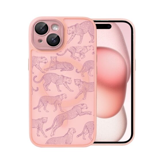 Etui do iPhone 15 Plus Color Flush z MagSafe, z osłoną aparatu, wesołe gepardy, różowe (6)