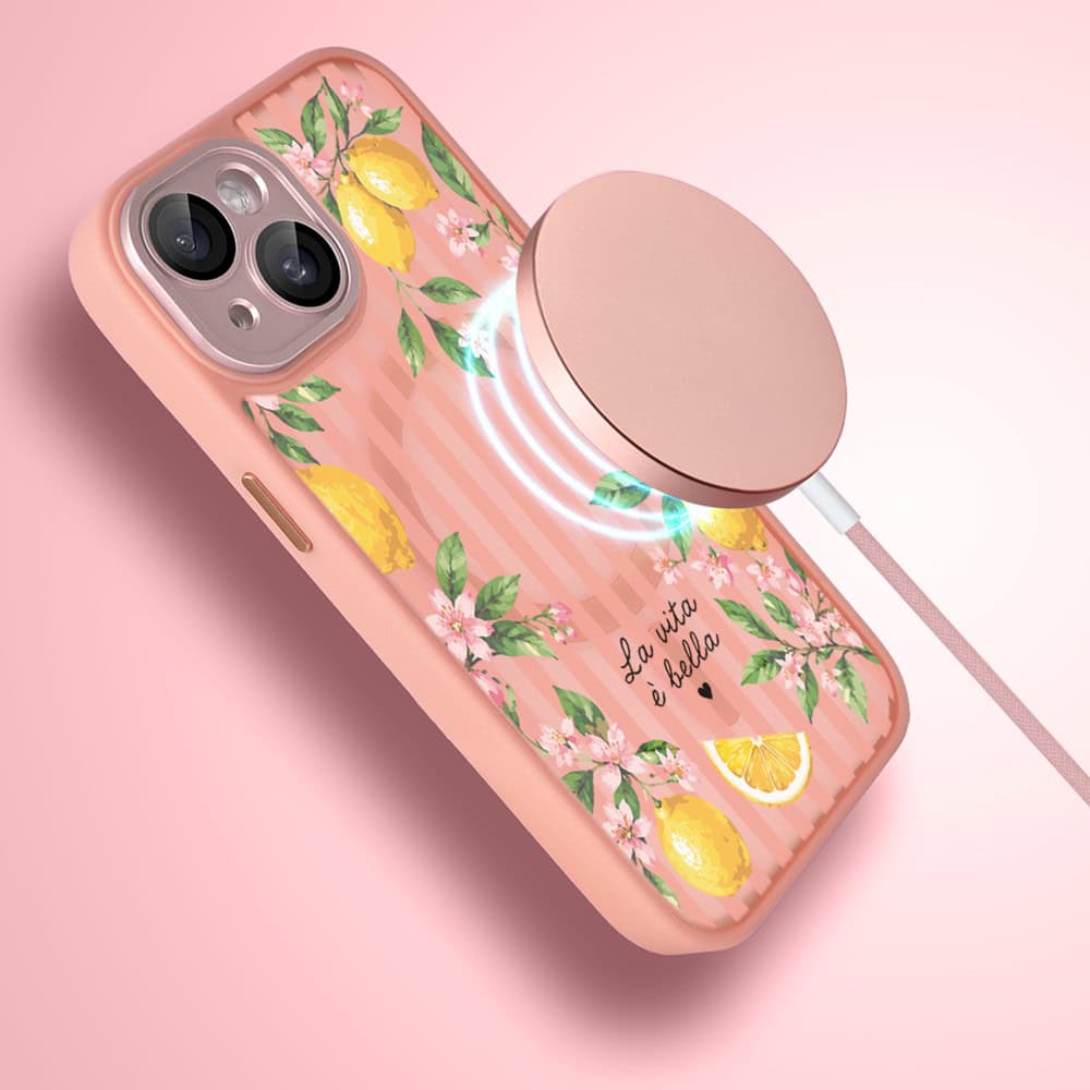 Etui do iPhone 15 Plus Color Flush z MagSafe, z osłoną aparatu, włoskie limone, różowe (1)