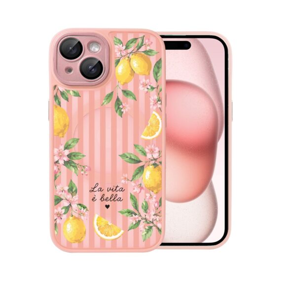 Etui do iPhone 15 Plus Color Flush z MagSafe, z osłoną aparatu, włoskie limone, różowe (5)