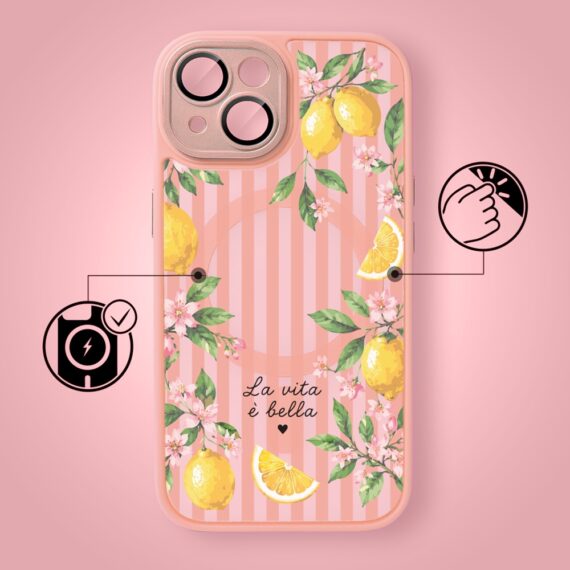 Etui do iPhone 15 Plus Color Flush z MagSafe, z osłoną aparatu, włoskie limone, różowe (6)