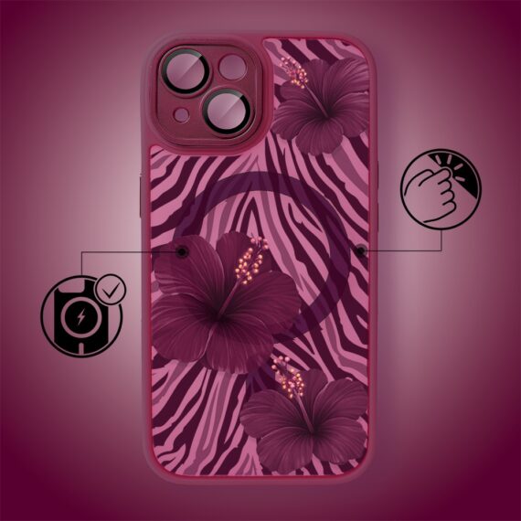 Etui do iPhone 15 Plus, Color Flush z Magsafe, z osłoną aparatu, egzotyczny hibiskus, wiśniowe (1)