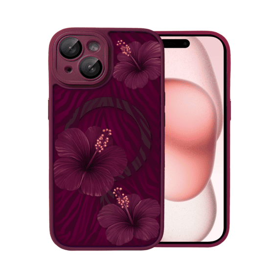 Etui do iPhone 15 Plus, Color Flush z Magsafe, z osłoną aparatu, egzotyczny hibiskus, wiśniowe (6)