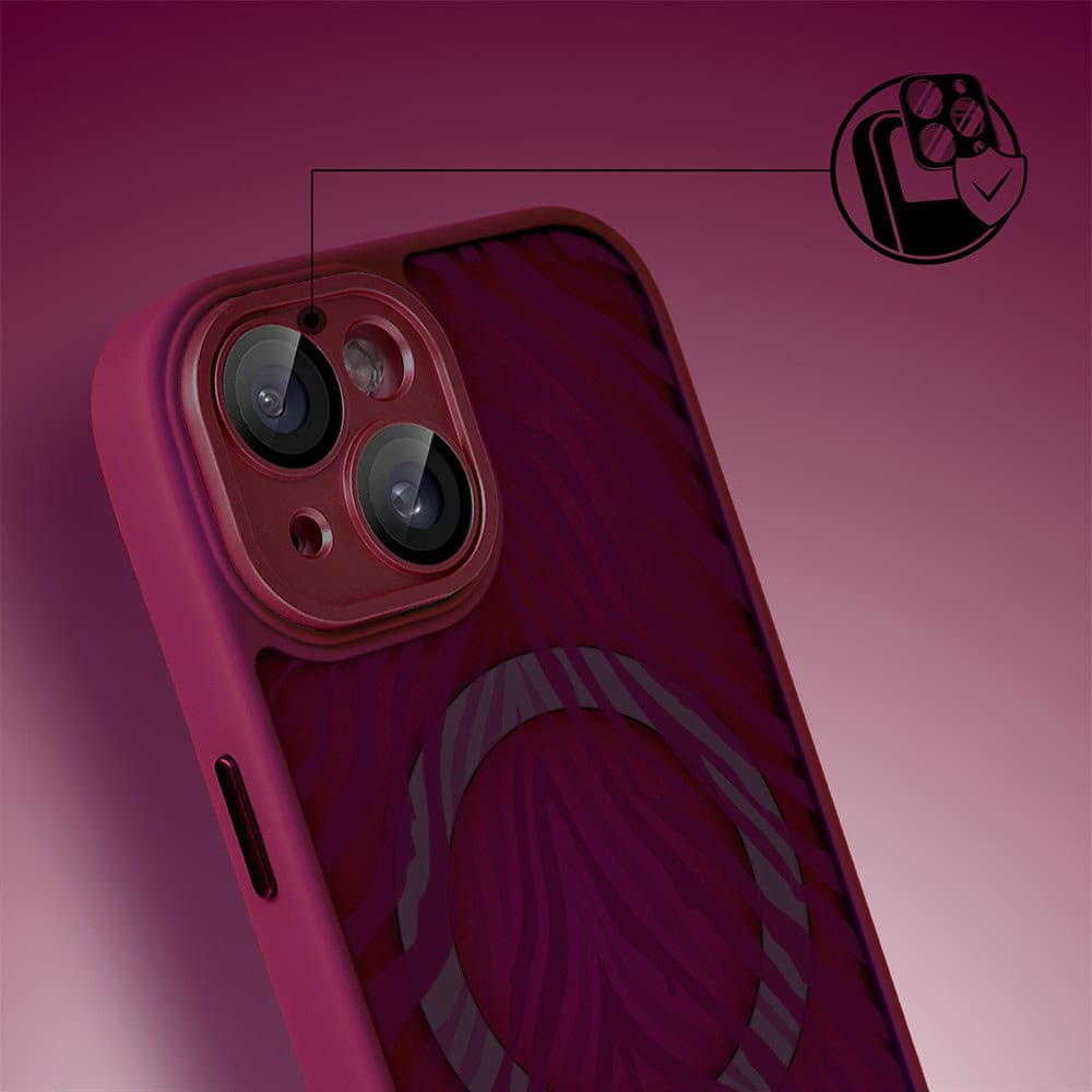 Etui do iPhone 15 Plus, Color Flush z Magsafe, z osłoną aparatu, hipnotyczna zebra, wiśniowe (3)