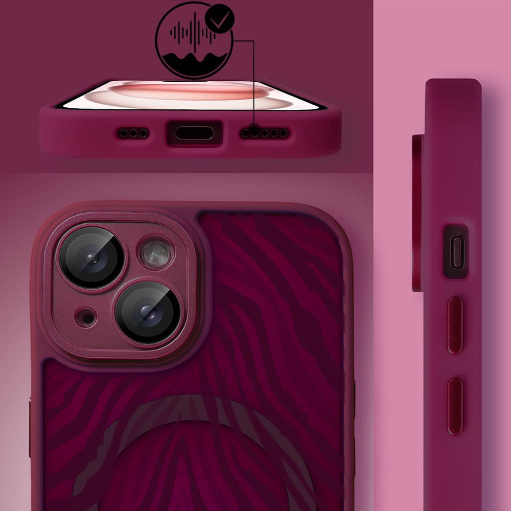 Etui do iPhone 15 Plus, Color Flush z Magsafe, z osłoną aparatu, hipnotyczna zebra, wiśniowe (4)