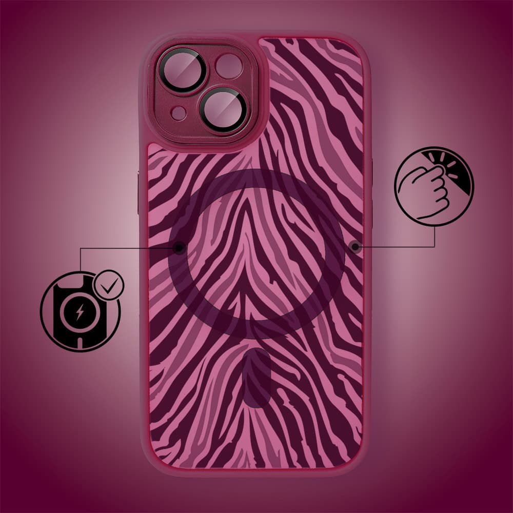 Etui do iPhone 15 Plus, Color Flush z Magsafe, z osłoną aparatu, hipnotyczna zebra, wiśniowe (6)