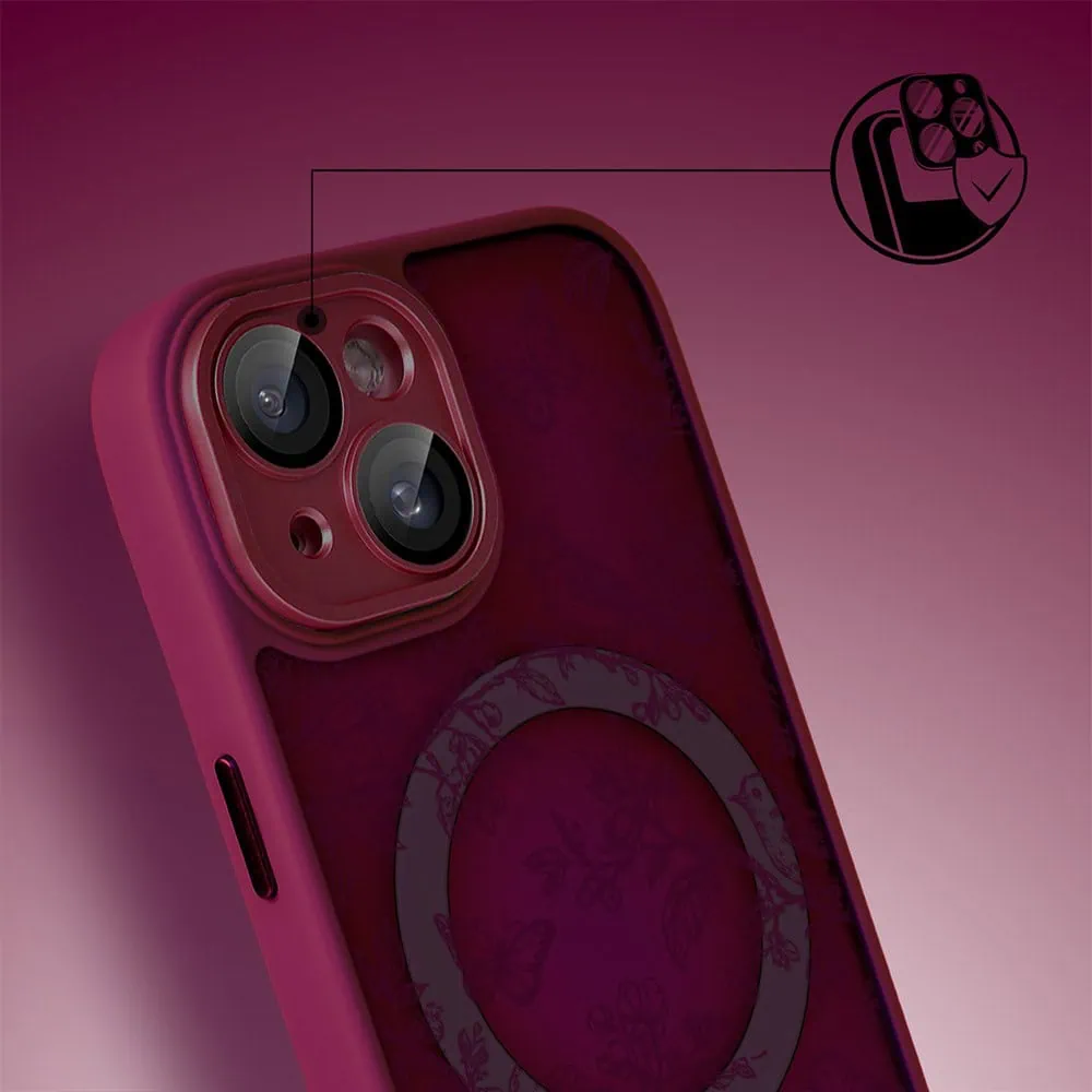 Etui do iPhone 15 Plus, Color Flush z Magsafe, z osłoną aparatu, nocna botanika, wiśniowe (3)