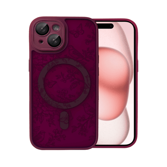 Etui do iPhone 15 Plus, Color Flush z Magsafe, z osłoną aparatu, nocna botanika, wiśniowe (5)