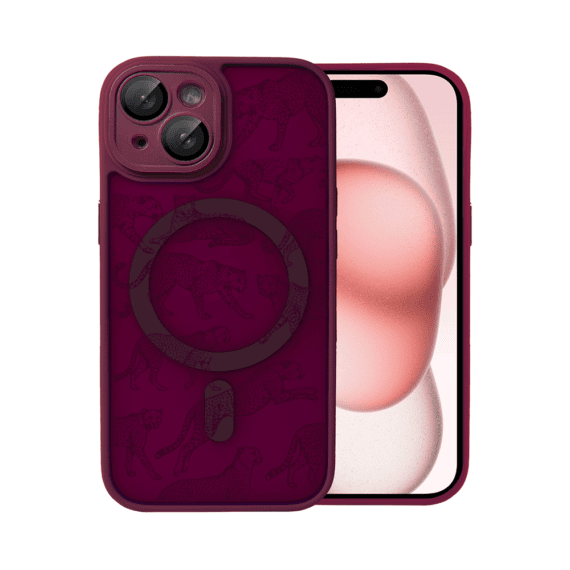 Etui do iPhone 15 Plus, Color Flush z Magsafe, z osłoną aparatu, wesołe gepardy, wiśniowe (2)