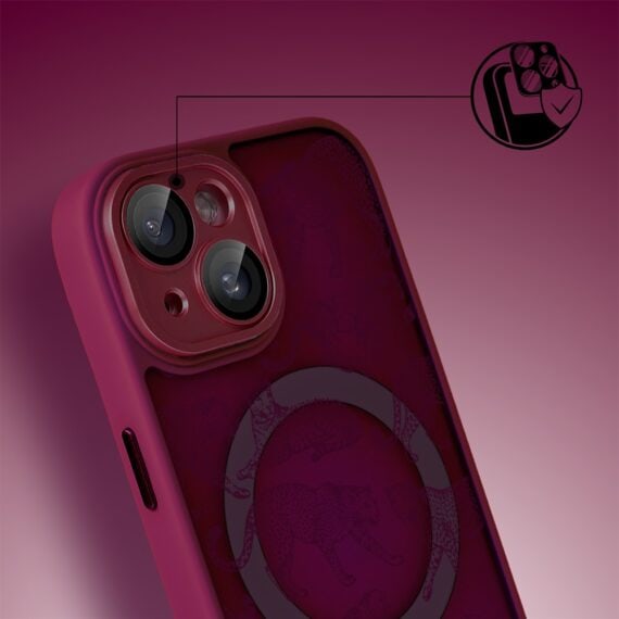 Etui do iPhone 15 Plus, Color Flush z Magsafe, z osłoną aparatu, wesołe gepardy, wiśniowe (6)
