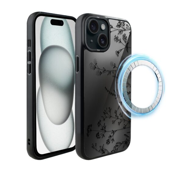 Etui do iPhone 15 Plus IBIZU DropGuard Matt z MagSafe, Midnight, Dotyk kwiatów (3)