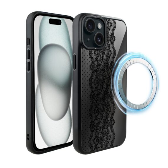 Etui do iPhone 15 Plus IBIZU DropGuard Matt z MagSafe, Midnight, Ornamentowa koronka (3)