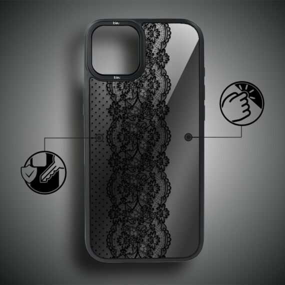 Etui do iPhone 15 Plus IBIZU DropGuard Matt z MagSafe, Midnight, Ornamentowa koronka (4)