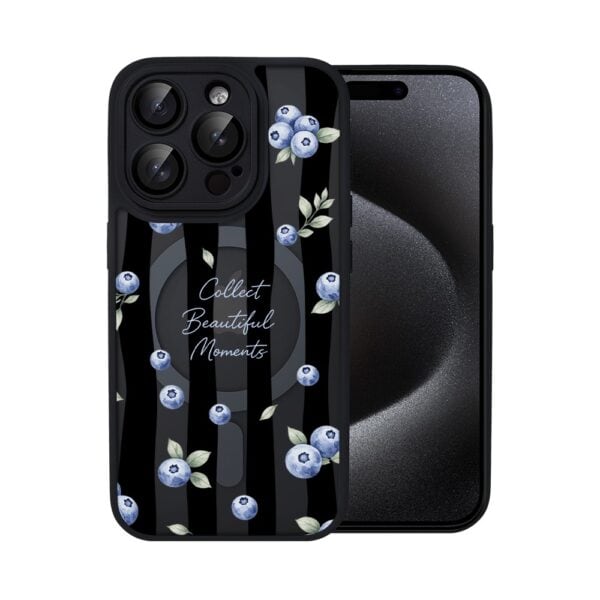 Etui do iPhone 15 Pro Color Flush z MagSafe, z osłoną aparatu, borówkowy rytm, czarne