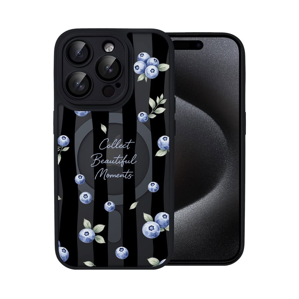 Etui do iPhone 15 Pro Color Flush z MagSafe, z osłoną aparatu, borówkowy rytm, czarne