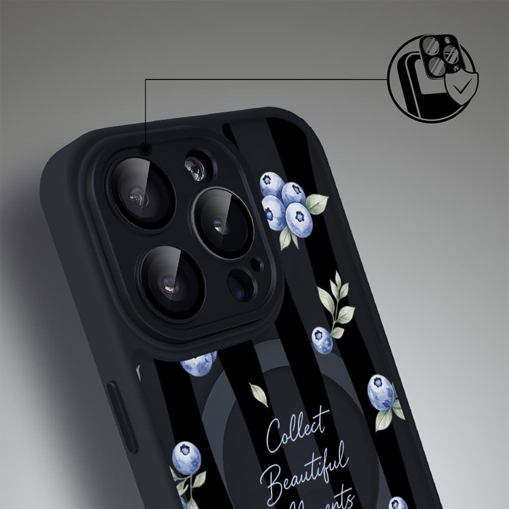 Etui do iPhone 15 Pro Max Color Flush z MagSafe, z osłoną aparatu, borówkowy rytm, czarne (5)