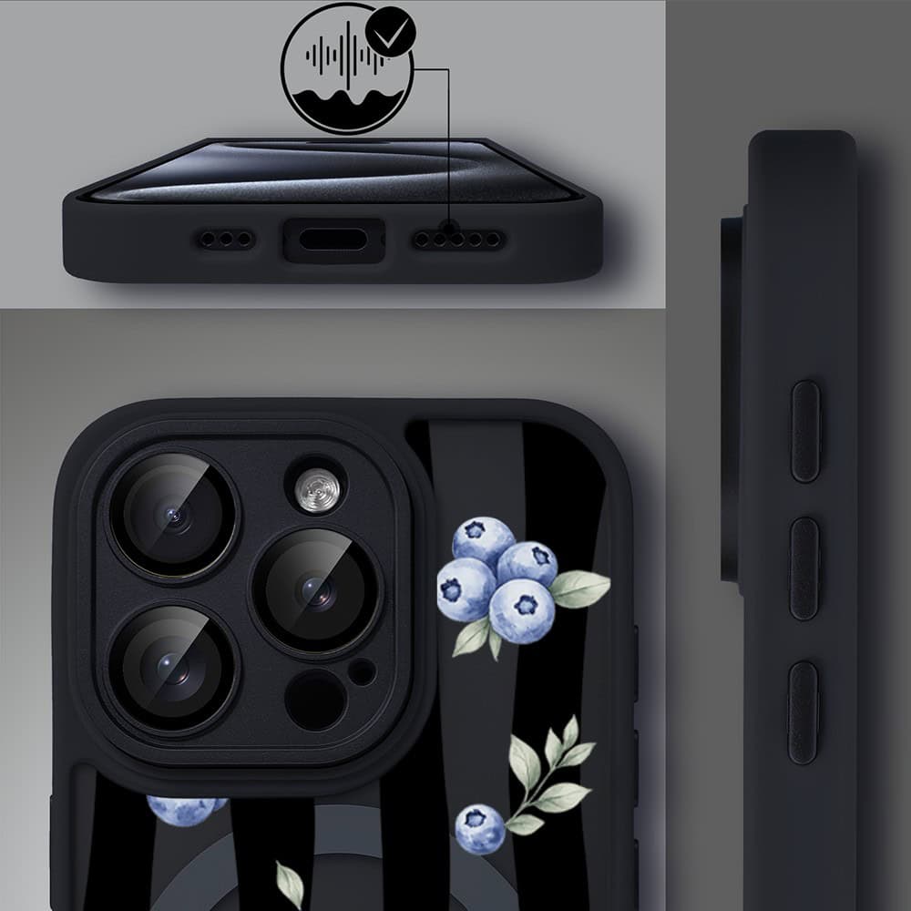 Etui do iPhone 15 Pro Max Color Flush z MagSafe, z osłoną aparatu, borówkowy rytm, czarne (6)