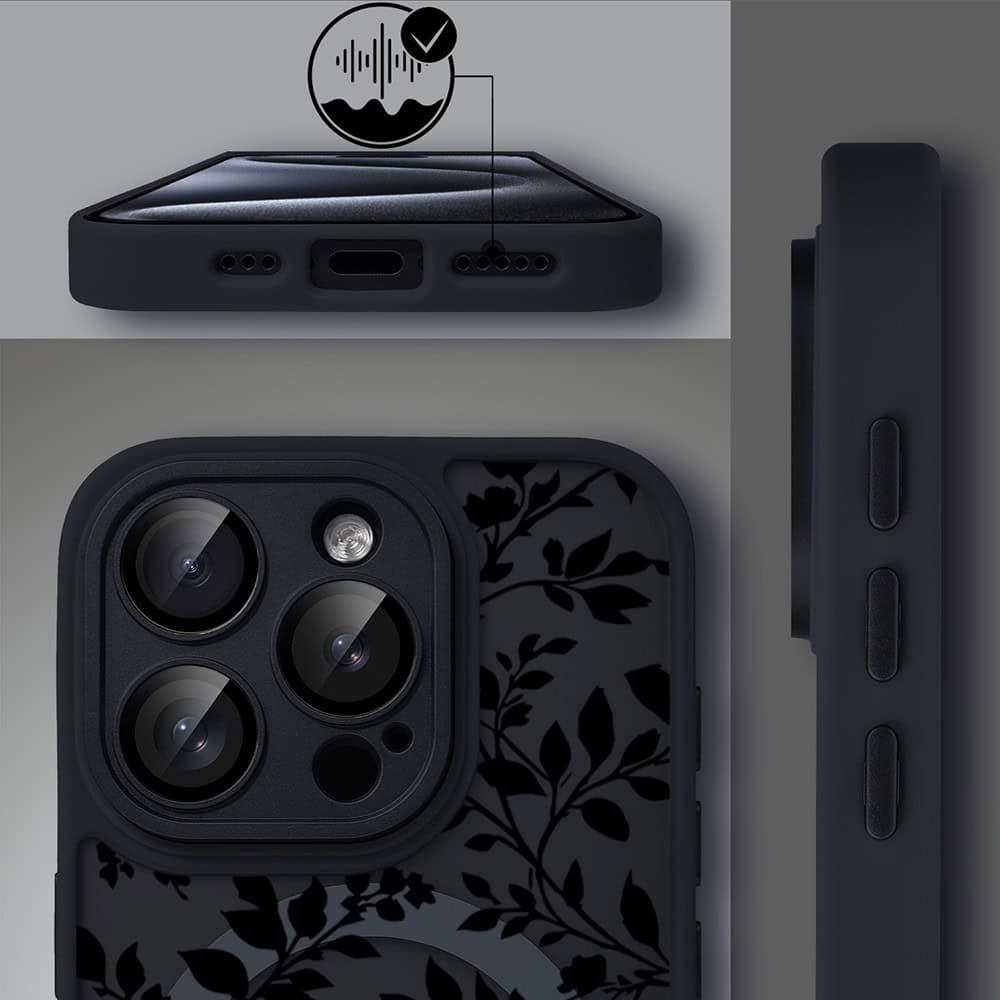 Etui do iPhone 15 Pro Max Color Flush z MagSafe, z osłoną aparatu, cienisty ogród, czarne (3)