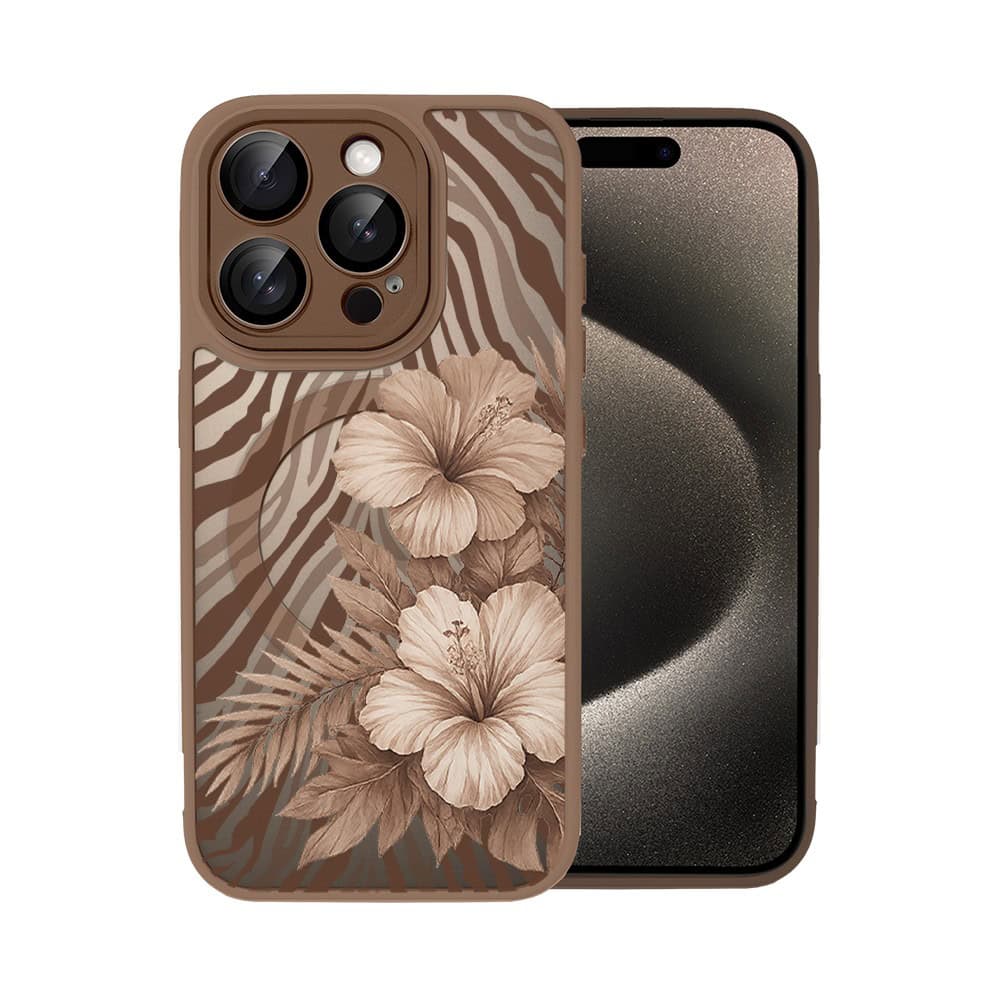 Etui do iPhone 15 Pro Color Flush z MagSafe, z osłoną aparatu, egzotyczny hibiskus, pustynny brąz