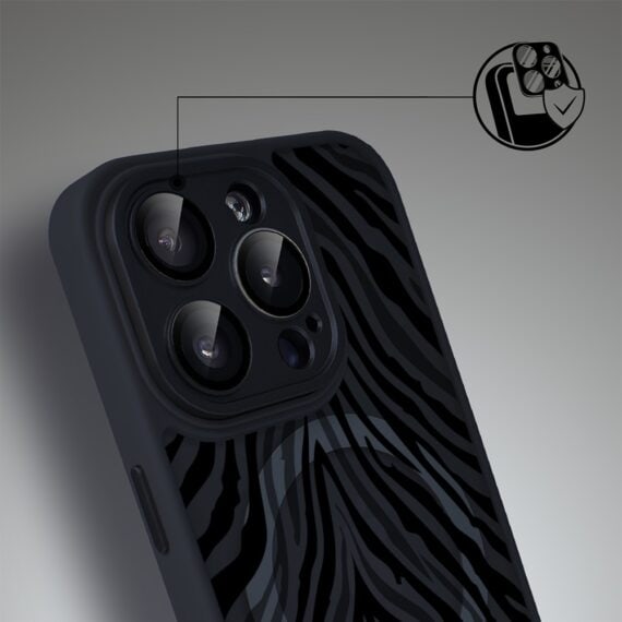 Etui do iPhone 15 Pro Max Color Flush z MagSafe, z osłoną aparatu, hipnotyczna zebra, czarne (4)