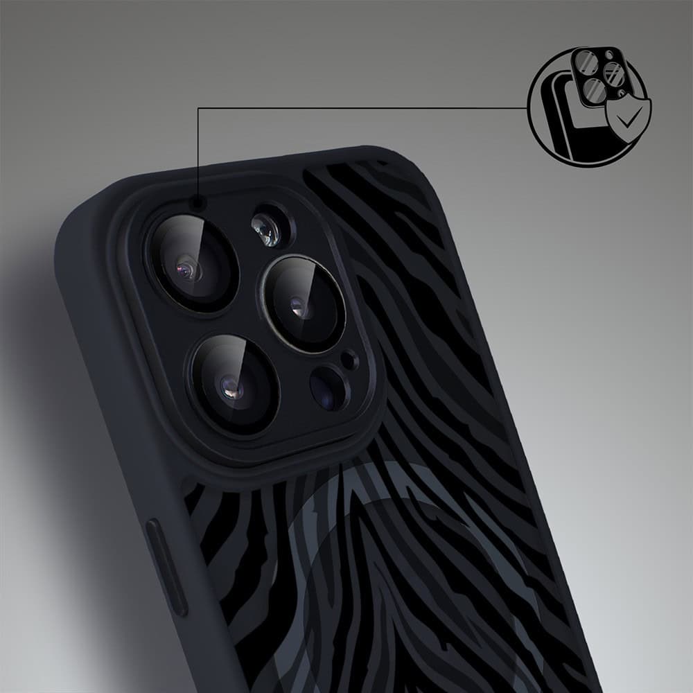 Etui do iPhone 15 Pro Max Color Flush z MagSafe, z osłoną aparatu, hipnotyczna zebra, czarne (4)