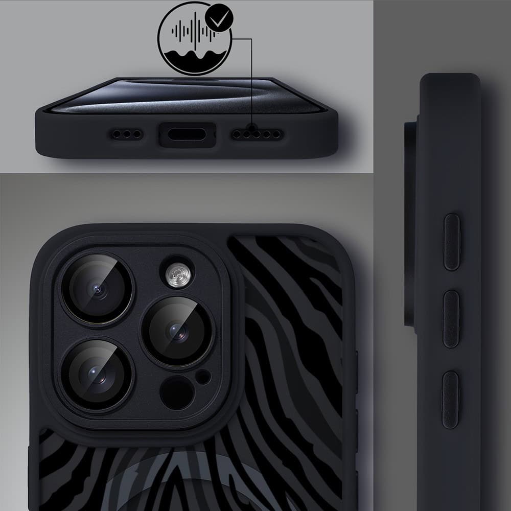 Etui do iPhone 15 Pro Max Color Flush z MagSafe, z osłoną aparatu, hipnotyczna zebra, czarne (5)