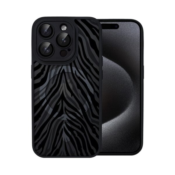 Etui do iPhone 15 Pro Color Flush z MagSafe, z osłoną aparatu, hipnotyczna zebra, czarne