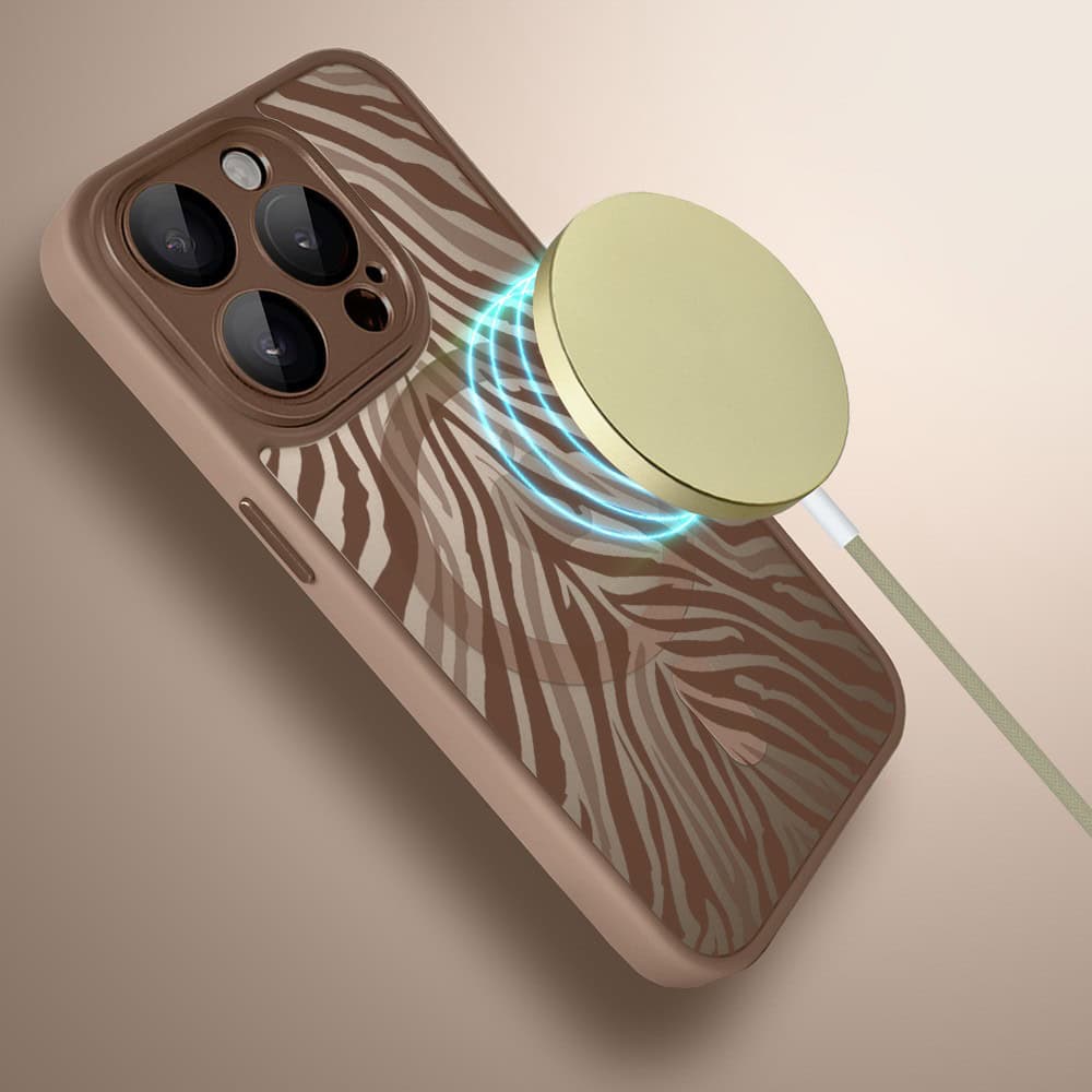 Etui do iPhone 15 Pro Max Color Flush z MagSafe, z osłoną aparatu, hipnotyczna zebra, pustynny brąz (2)