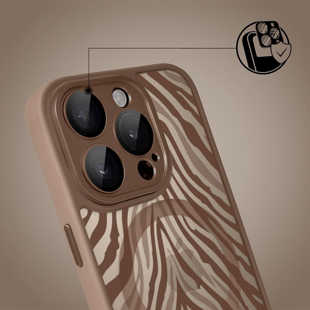 Etui do iPhone 15 Pro Max Color Flush z MagSafe, z osłoną aparatu, hipnotyczna zebra, pustynny brąz (4)