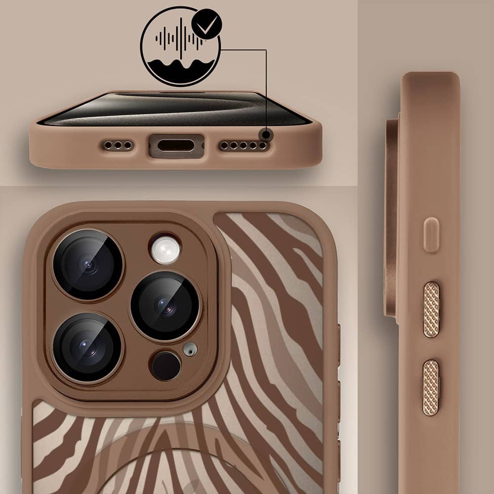 Etui do iPhone 15 Pro Max Color Flush z MagSafe, z osłoną aparatu, hipnotyczna zebra, pustynny brąz (5)