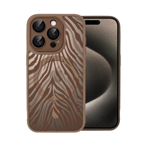 Etui do iPhone 15 Pro Max Color Flush z MagSafe, z osłoną aparatu, hipnotyczna zebra, pustynny brąz (6)