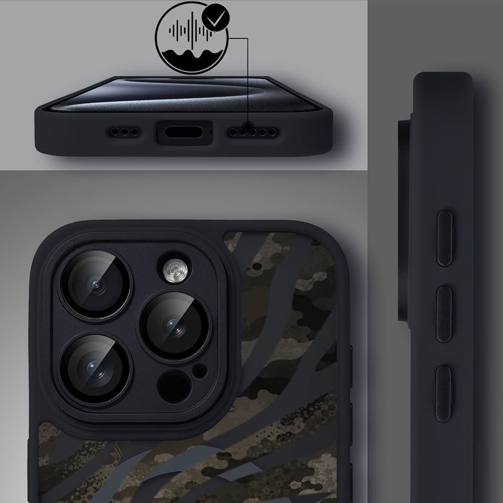 Etui do iPhone 15 Pro Max Color Flush z MagSafe, z osłoną aparatu, miejski kamuflaż, czarne (5)