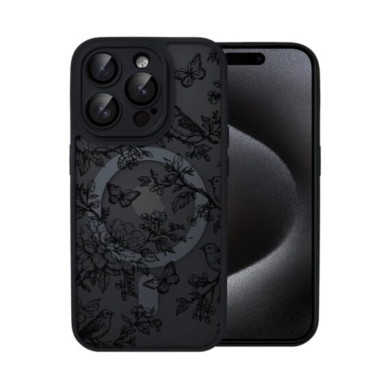 Etui do iPhone 15 Pro Max Color Flush z MagSafe, z osłoną aparatu, nocna botanika, czarne (1)
