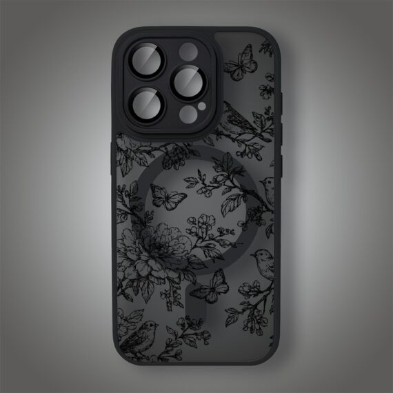 Etui do iPhone 15 Pro Max Color Flush z MagSafe, z osłoną aparatu, nocna botanika, czarne (2)