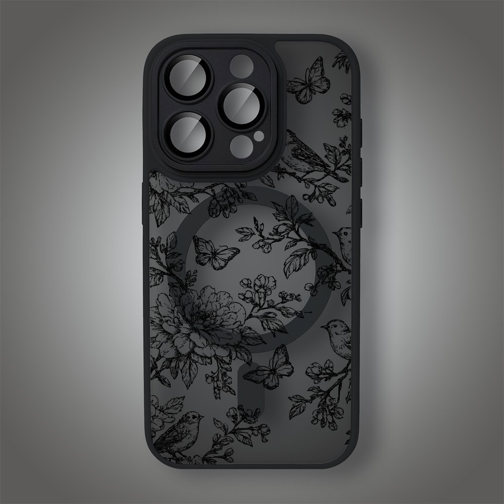 Etui do iPhone 15 Pro Max Color Flush z MagSafe, z osłoną aparatu, nocna botanika, czarne (2)