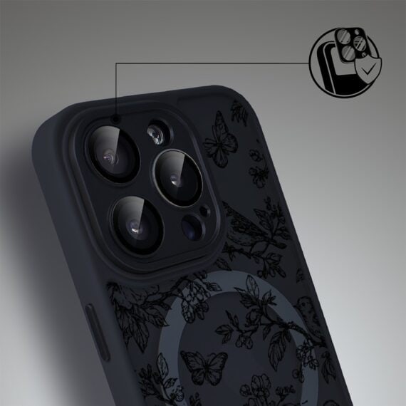 Etui do iPhone 15 Pro Max Color Flush z MagSafe, z osłoną aparatu, nocna botanika, czarne (5)