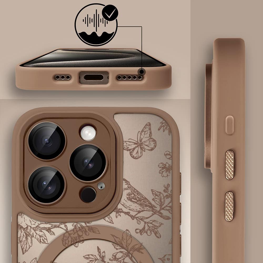 Etui do iPhone 15 Pro Max Color Flush z MagSafe, z osłoną aparatu, nocna botanika, pustynny brąz (6)