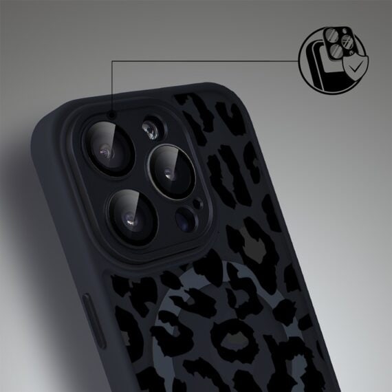 Etui do iPhone 15 Pro Max Color Flush z MagSafe, z osłoną aparatu, subtelna panterka, czarne (3)