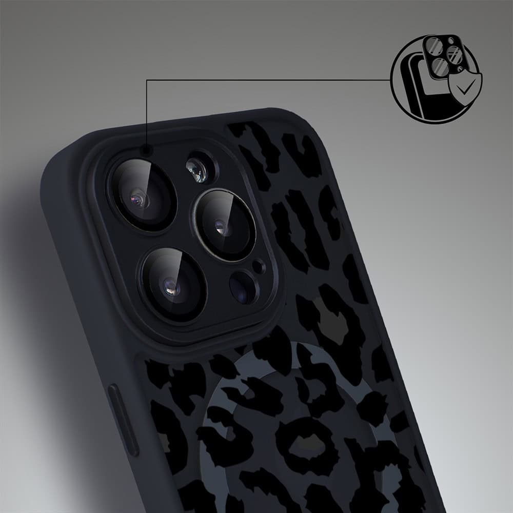 Etui do iPhone 15 Pro Max Color Flush z MagSafe, z osłoną aparatu, subtelna panterka, czarne (3)