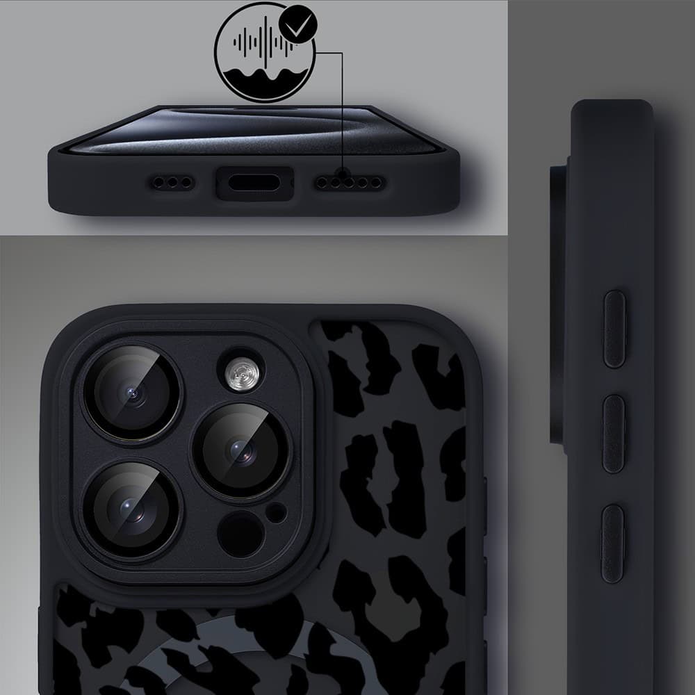 Etui do iPhone 15 Pro Max Color Flush z MagSafe, z osłoną aparatu, subtelna panterka, czarne (4)