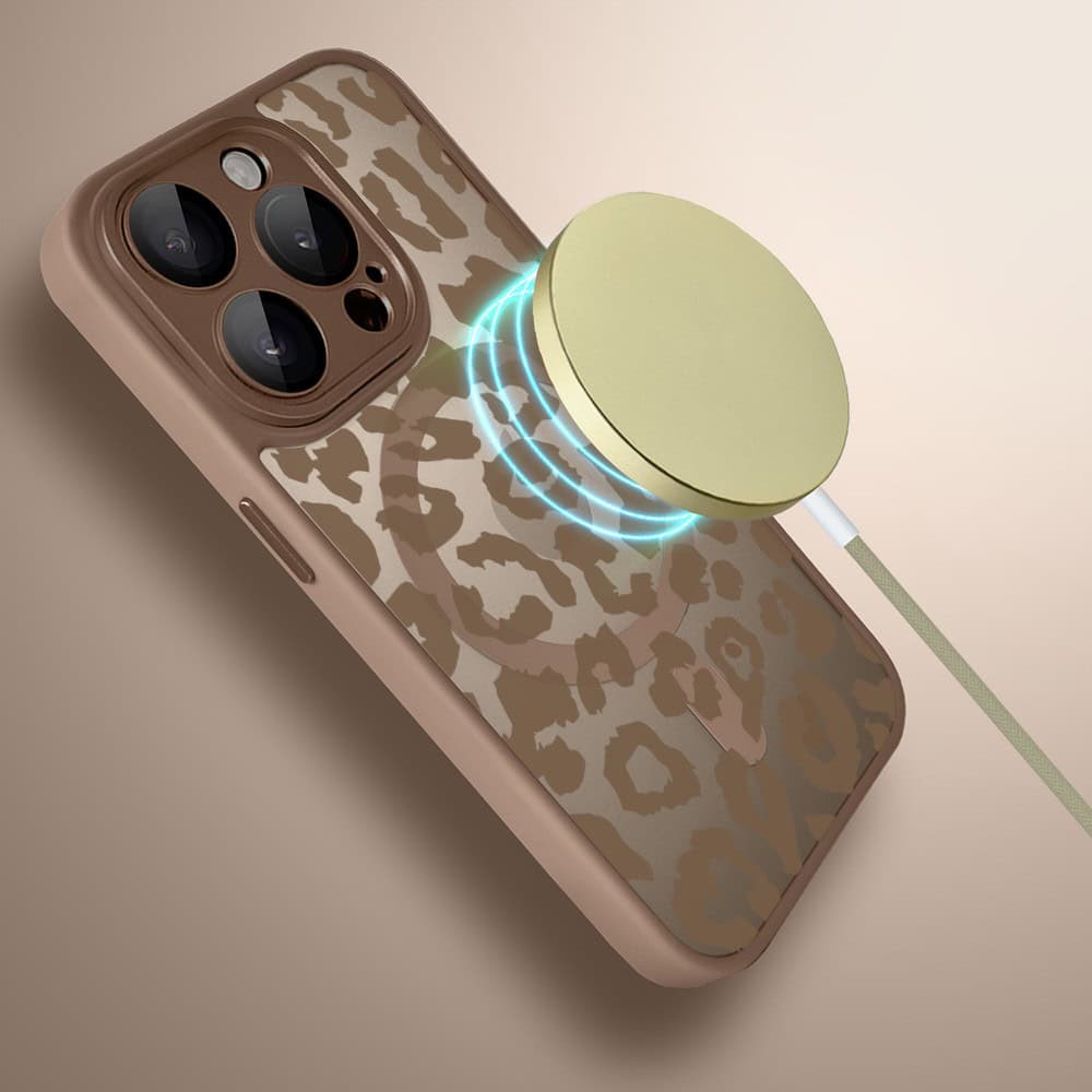 Etui do iPhone 15 Pro Max Color Flush z MagSafe, z osłoną aparatu, subtelna panterka, pustynny brąz (2)