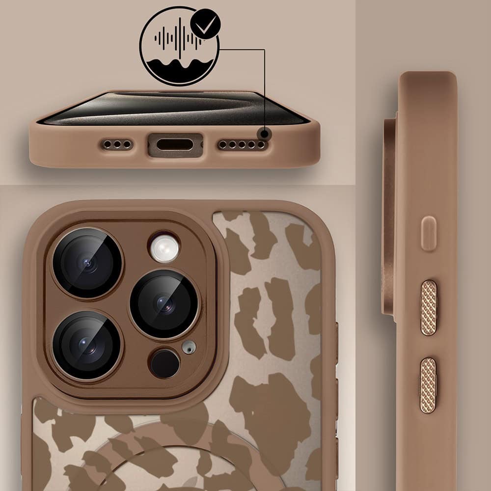 Etui do iPhone 15 Pro Max Color Flush z MagSafe, z osłoną aparatu, subtelna panterka, pustynny brąz (5)