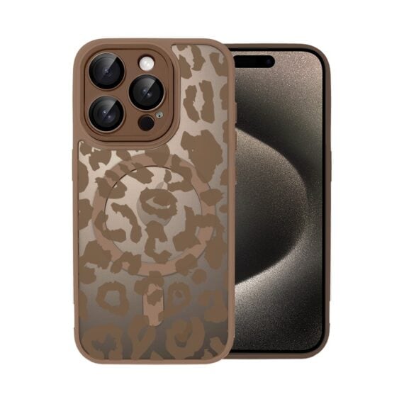 Etui do iPhone 15 Pro Max Color Flush z MagSafe, z osłoną aparatu, subtelna panterka, pustynny brąz (6)