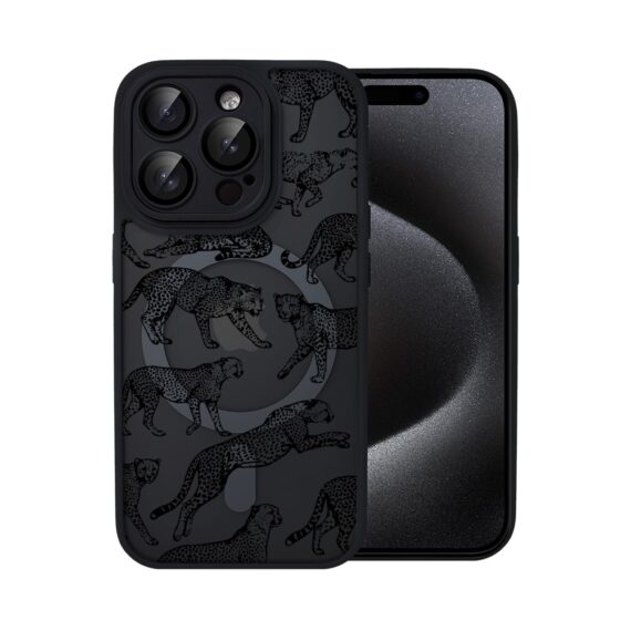 Etui do iPhone 15 Pro Max Color Flush z MagSafe, z osłoną aparatu, wesołe gepardy, czarne (3)