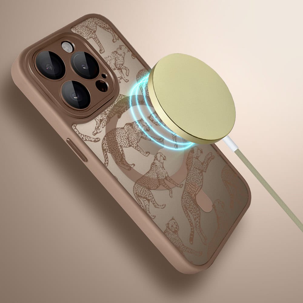 Etui do iPhone 15 Pro Max Color Flush z MagSafe, z osłoną aparatu, wesołe gepardy, pustynny brąz (2)
