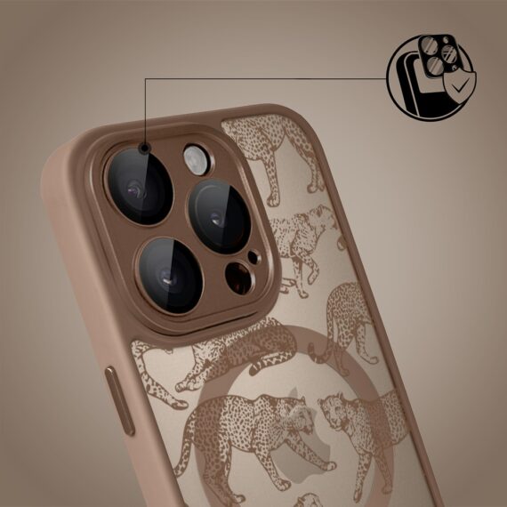 Etui do iPhone 15 Pro Max Color Flush z MagSafe, z osłoną aparatu, wesołe gepardy, pustynny brąz (4)