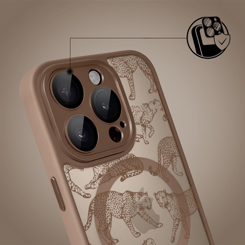 Etui do iPhone 15 Pro Max Color Flush z MagSafe, z osłoną aparatu, wesołe gepardy, pustynny brąz (4)