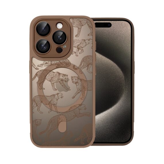 Etui do iPhone 15 Pro Max Color Flush z MagSafe, z osłoną aparatu, wesołe gepardy, pustynny brąz (6)