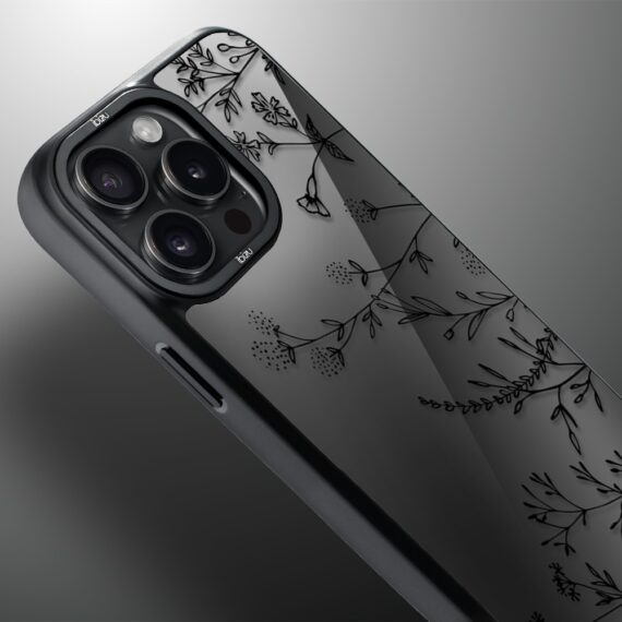 Etui do iPhone 15 Pro Max IBIZU DropGuard Matt z MagSafe, Midnight, Dotyk kwiatów (1)