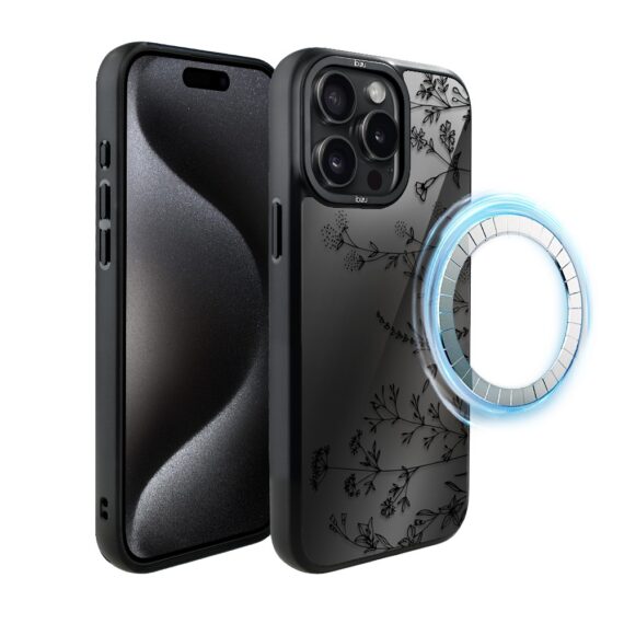 Etui do iPhone 15 Pro Max IBIZU DropGuard Matt z MagSafe, Midnight, Dotyk kwiatów (5)