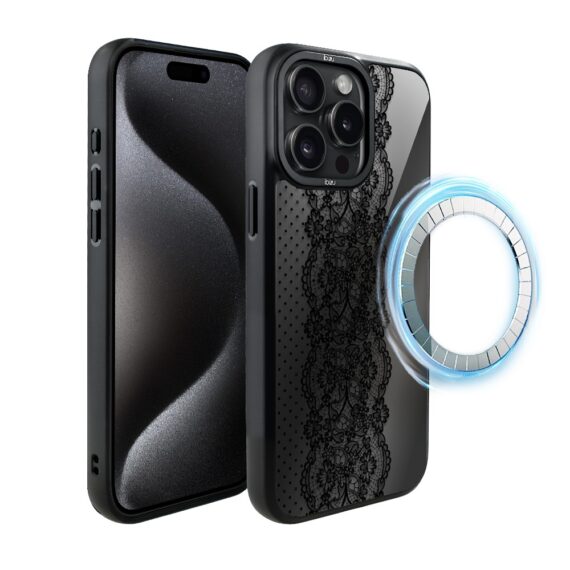 Etui do iPhone 15 Pro Max IBIZU DropGuard Matt z MagSafe, Midnight, Ornamentowa koronka (2)
